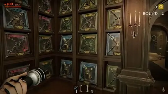 Invokyr how to play: demo completion room lined with chained boards labeled COMING SOON